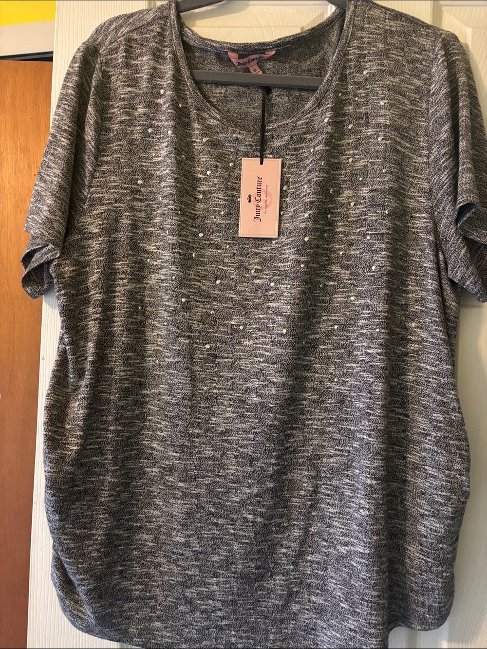 Juicy Couture Gray Short-Sleeve Sequin Detail Knit Top
